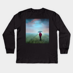 Lonely Mushroom on a Rainy Day Trippy Tee Kids Long Sleeve T-Shirt